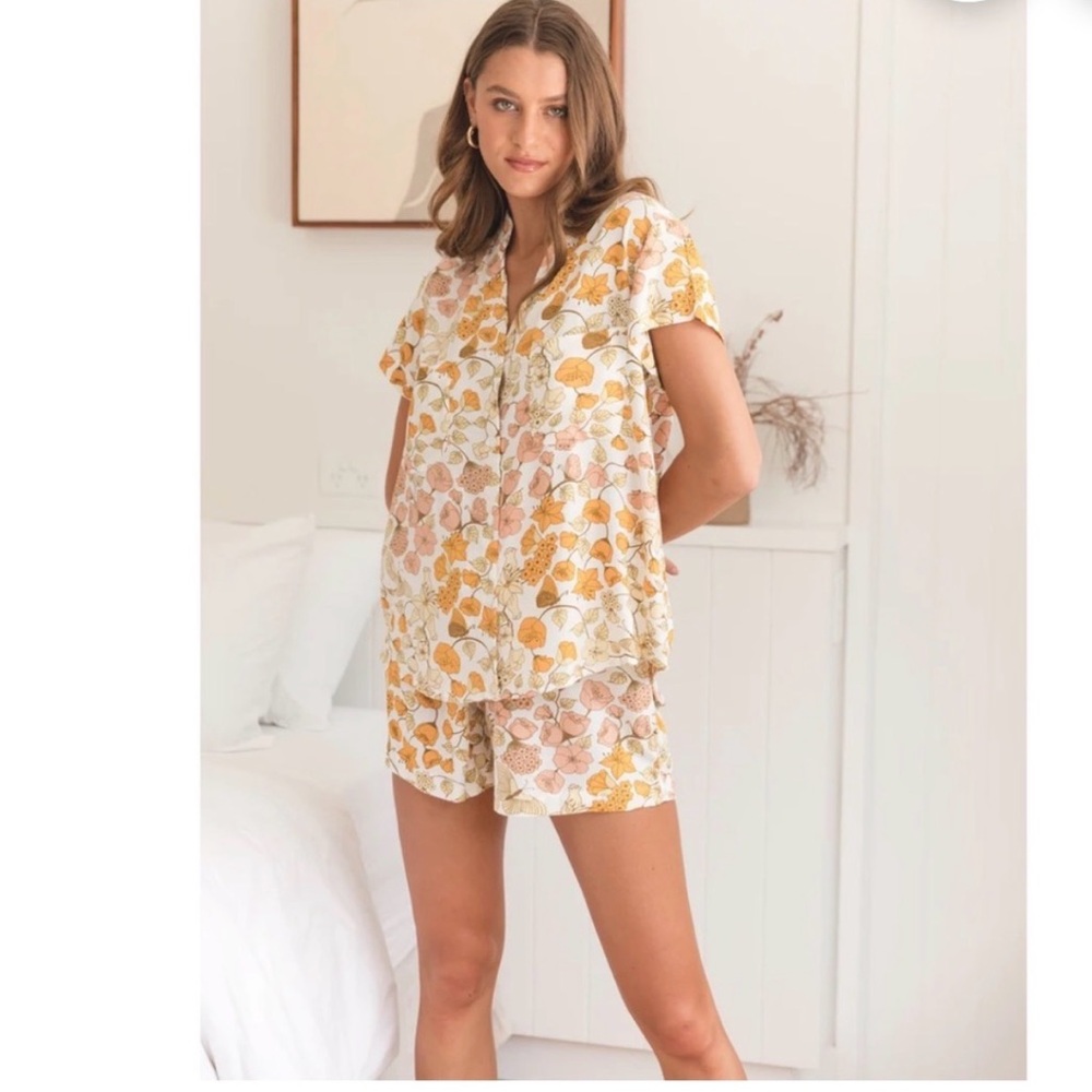 Piyama Retro Floral Print Pajama Set